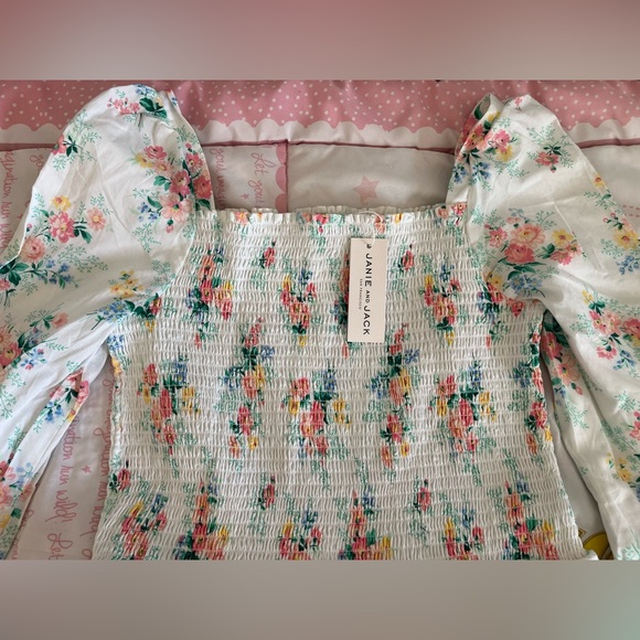 18, Janie and Jack Floral Smocked Romper NWT - Picture 3 of 17